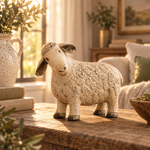 🐑 Rustic Vintage Sheep Figurine – Farmhouse Lamb Tabletop Decor