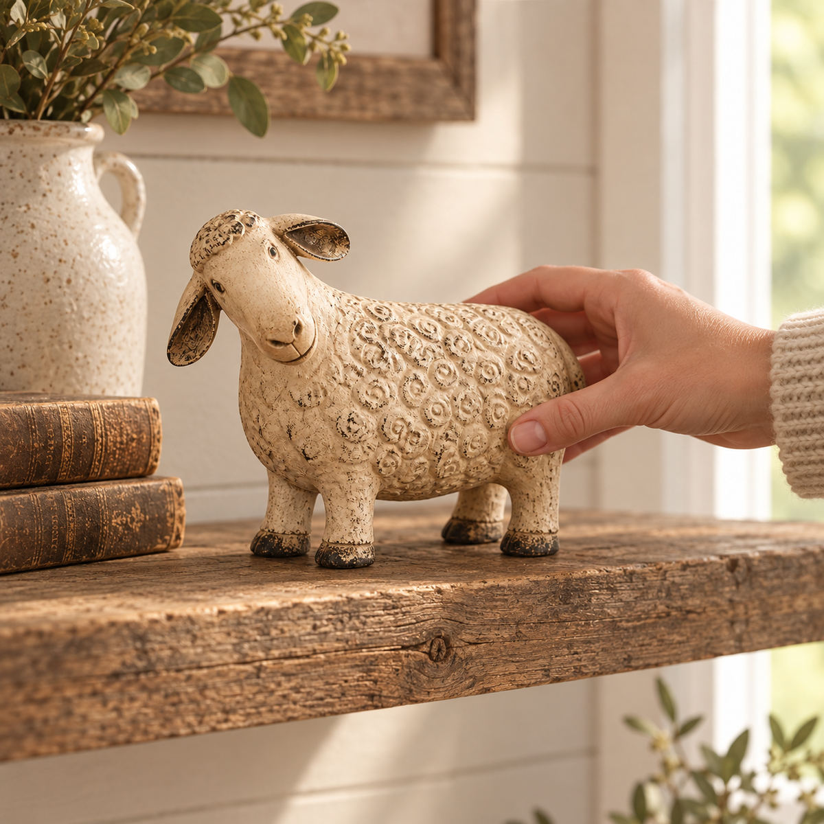 🐑 Rustic Vintage Sheep Figurine – Farmhouse Lamb Tabletop Decor