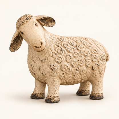 🐑 Rustic Vintage Sheep Figurine – Farmhouse Lamb Tabletop Decor