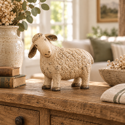 🐑 Rustic Vintage Sheep Figurine – Farmhouse Lamb Tabletop Decor
