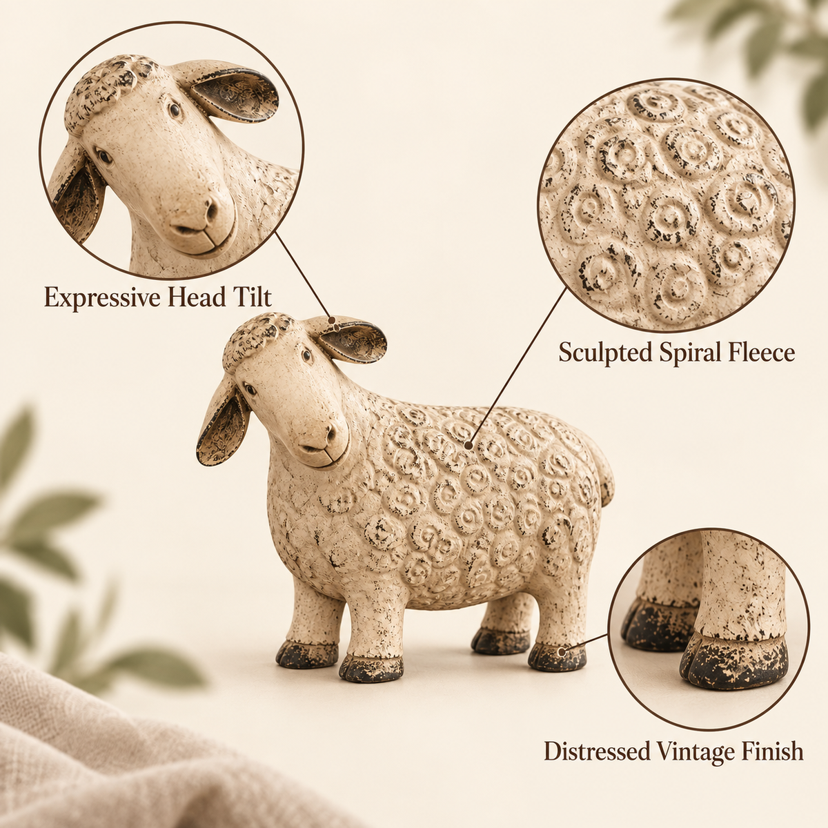 🐑 Rustic Vintage Sheep Figurine – Farmhouse Lamb Tabletop Decor