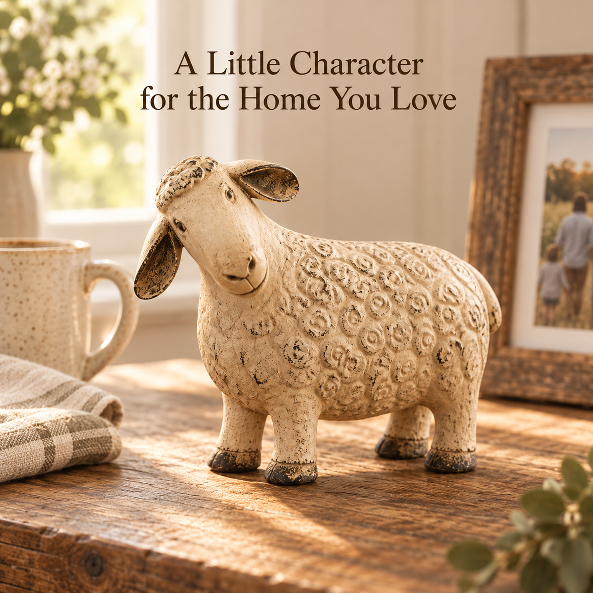 🐑 Rustic Vintage Sheep Figurine – Farmhouse Lamb Tabletop Decor