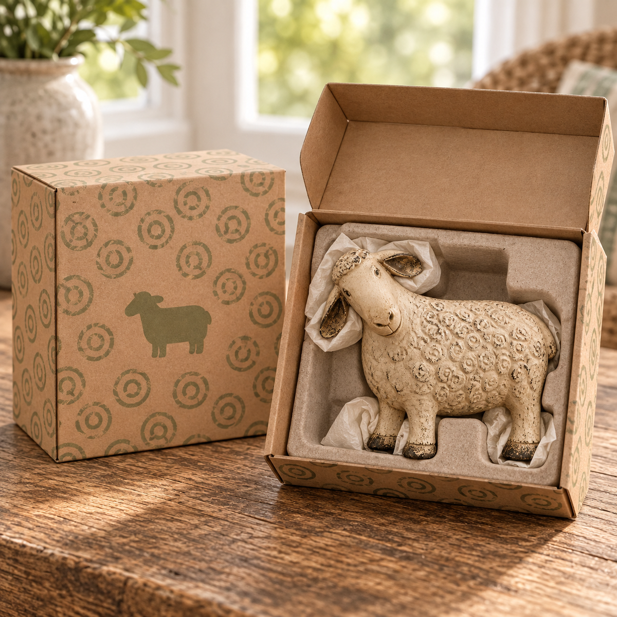 🐑 Rustic Vintage Sheep Figurine – Farmhouse Lamb Tabletop Decor