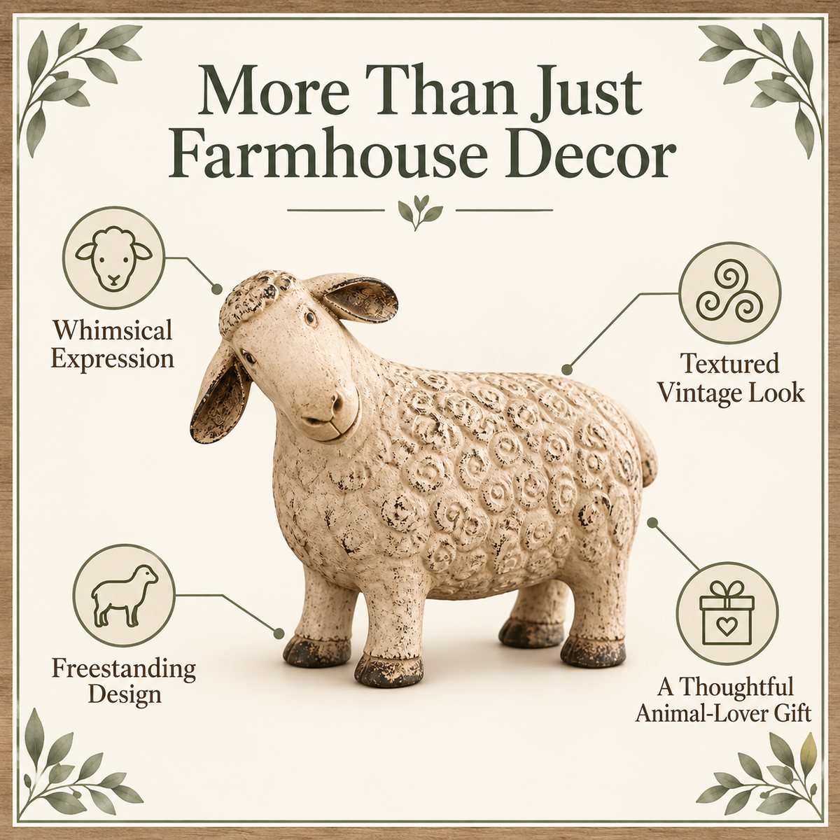 🐑 Rustic Vintage Sheep Figurine – Farmhouse Lamb Tabletop Decor