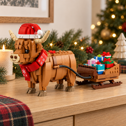 Christmas Highland Cow Gift Sleigh Building Block Set