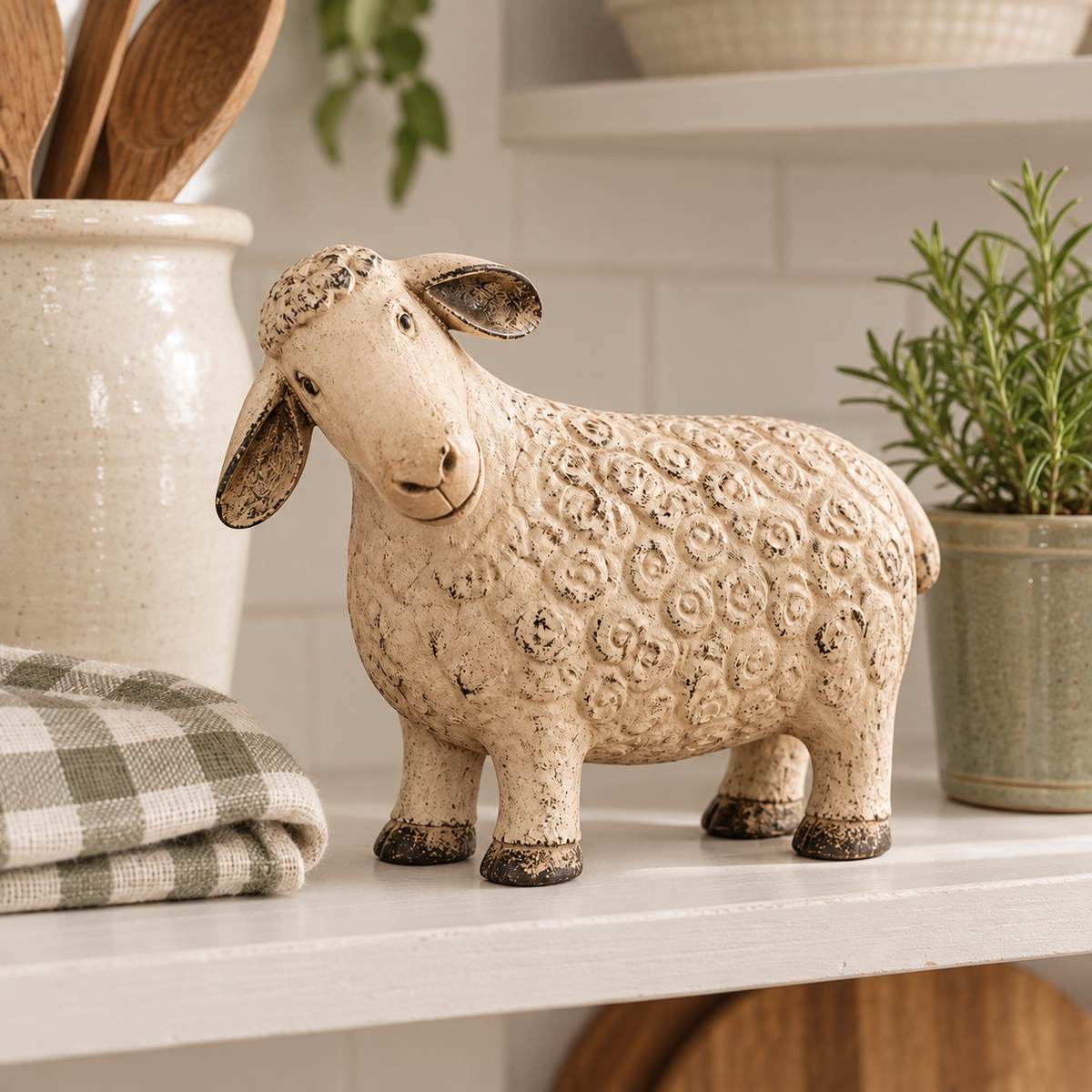 🐑 Rustic Vintage Sheep Figurine – Farmhouse Lamb Tabletop Decor