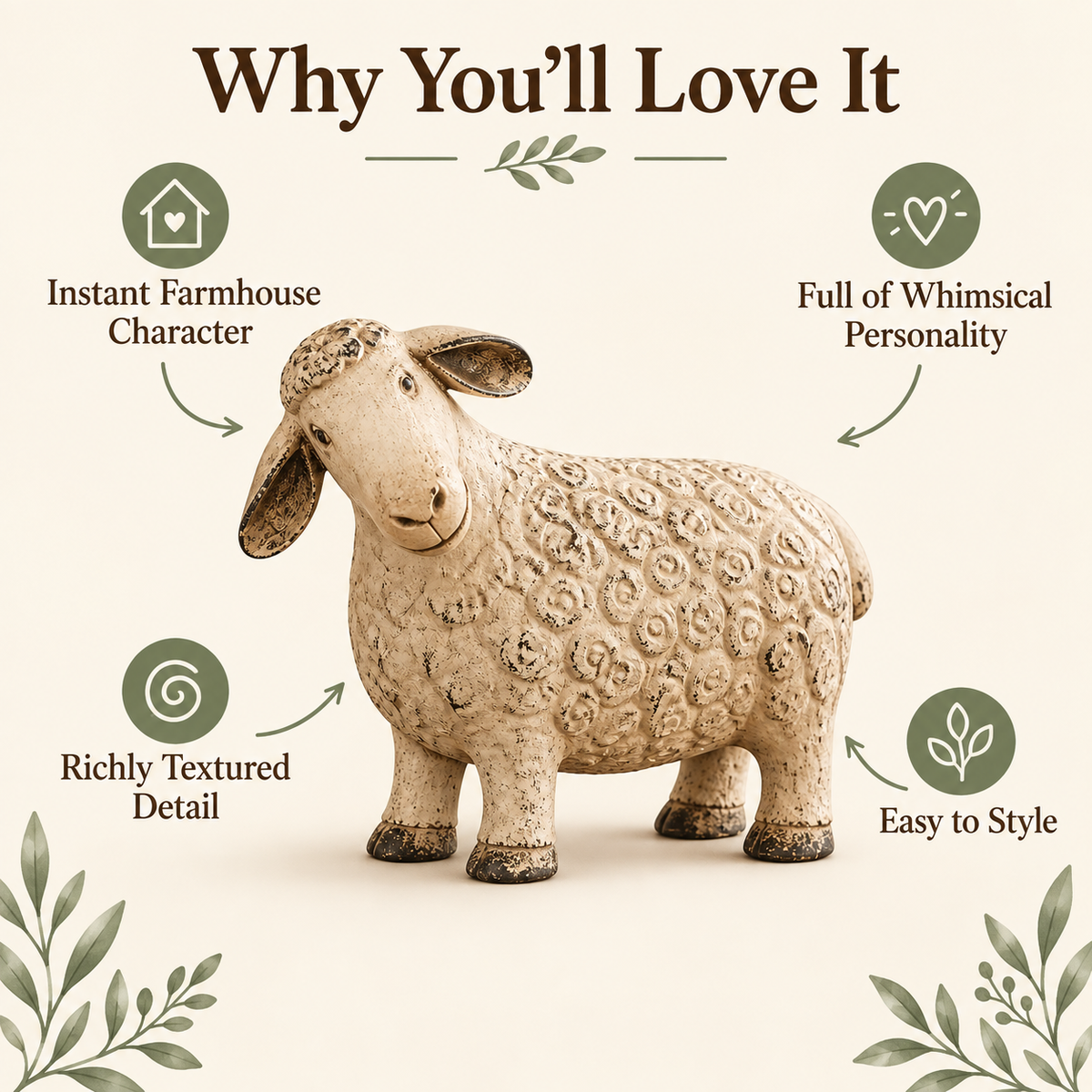 🐑 Rustic Vintage Sheep Figurine – Farmhouse Lamb Tabletop Decor