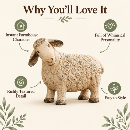 🐑 Rustic Vintage Sheep Figurine – Farmhouse Lamb Tabletop Decor