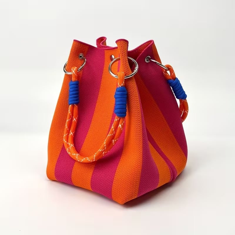 🏆👜 Limited-Time Sale: 49% OFF 🌴 Boho Striped Knit Bucket Handbag for Women – Handmade Summer Beach Shoulder Bag