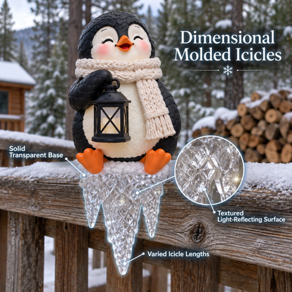 Lighted Penguin Icicle Window Ledge Set