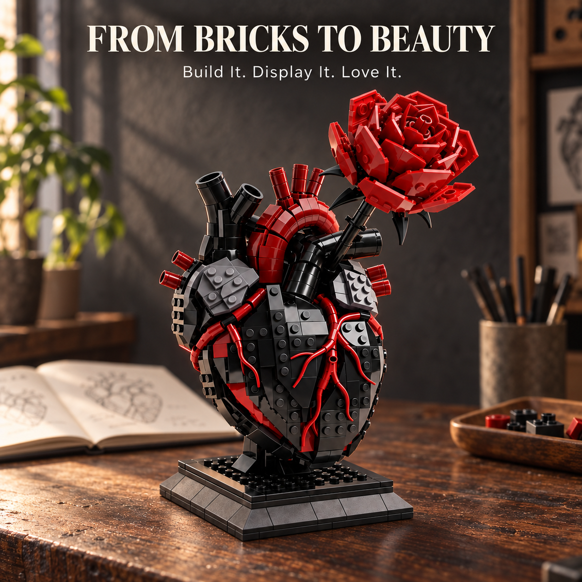 🌹My Heart Is Still Yours –🫀Gothic Flaming Heart Rose Gift Brick Set