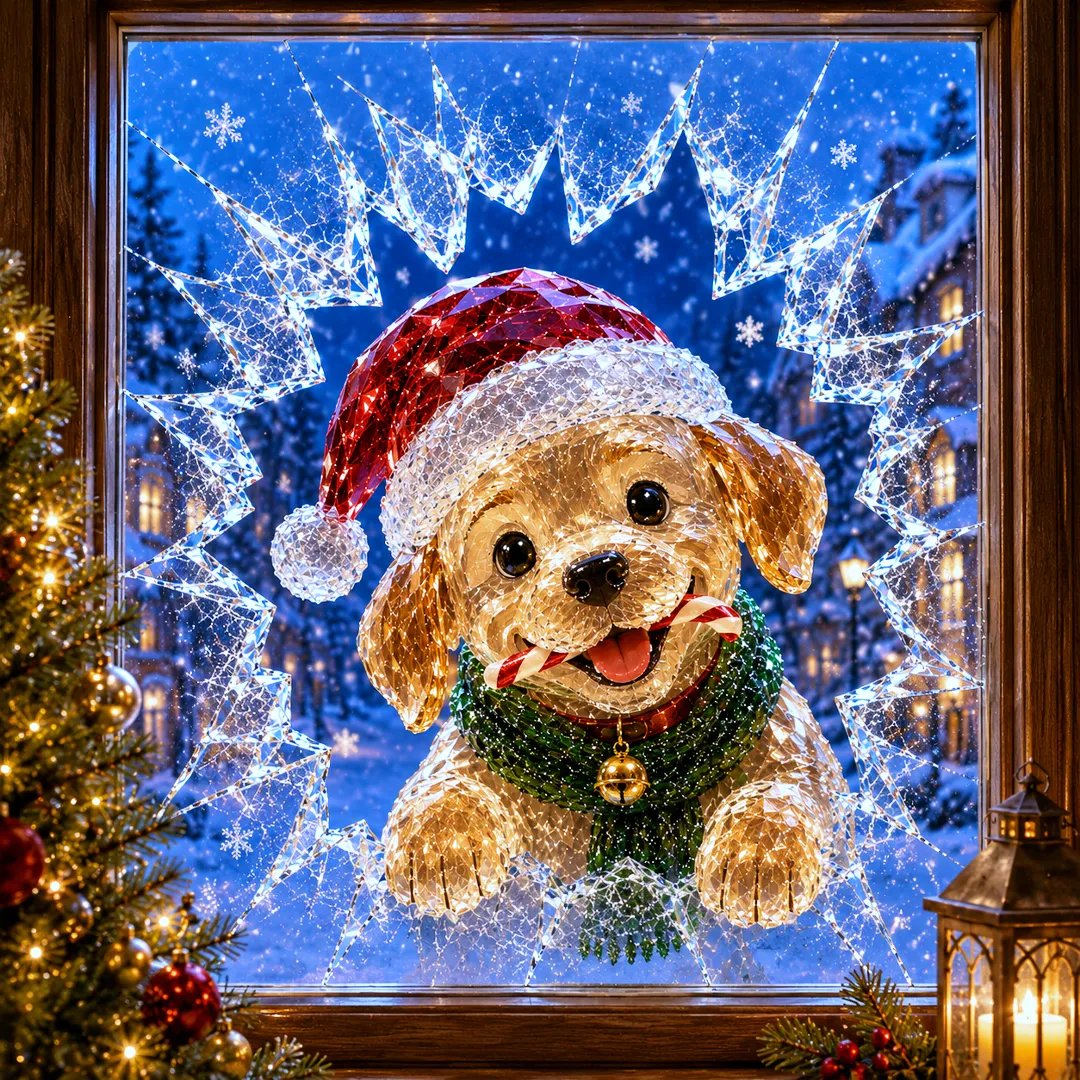 🔥Limited time 49% OFF -✨🎄Crystal Christmas Break-In Window Decal — 3D Shattered-Glass Holiday Window Decoration