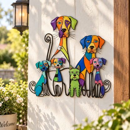 Colorful Dog Family Metal Wall Decor