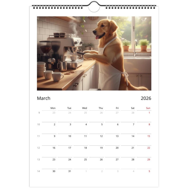 Golden Retriever dog Calendar 2026 - Daily Activities
