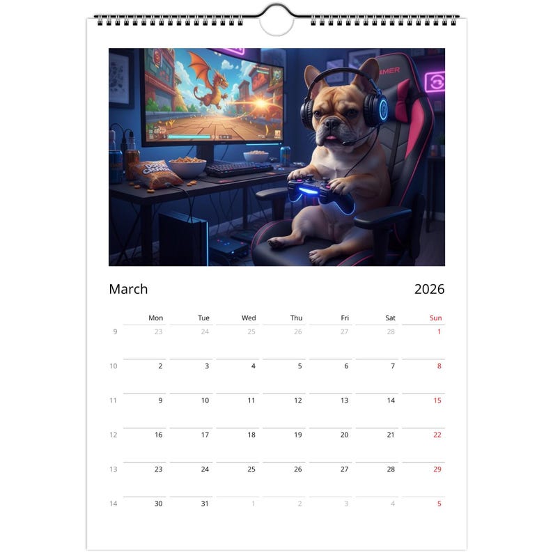 French bulldog Calendar 2026 - Daily Activities