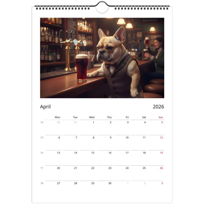 French bulldog Calendar 2026 - Daily Activities