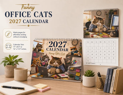 2027 Wall Calendar | Funny Office Cats Monthly Planner