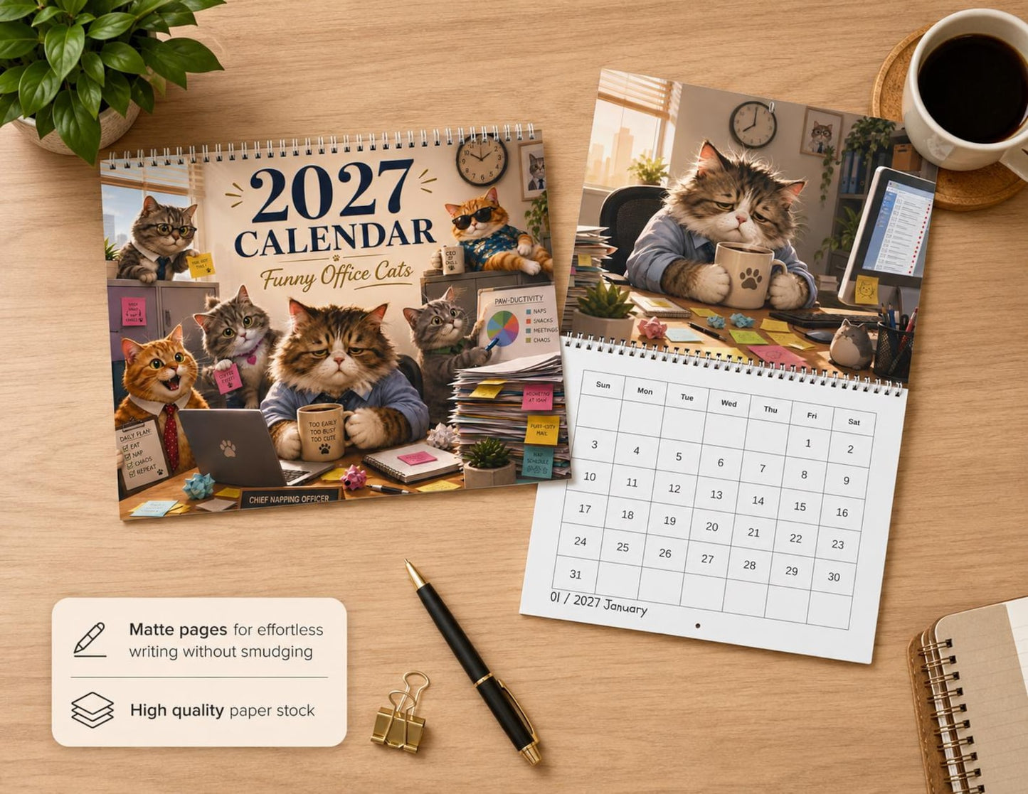 2027 Wall Calendar | Funny Office Cats Monthly Planner