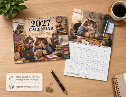 2027 Wall Calendar | Funny Office Cats Monthly Planner