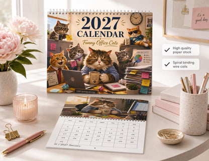 2027 Wall Calendar | Funny Office Cats Monthly Planner