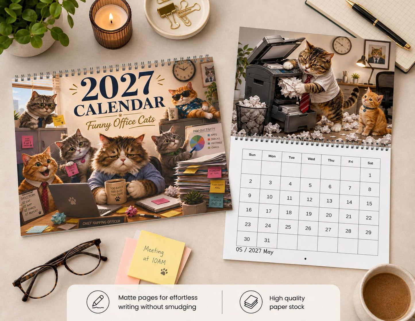 2027 Wall Calendar | Funny Office Cats Monthly Planner