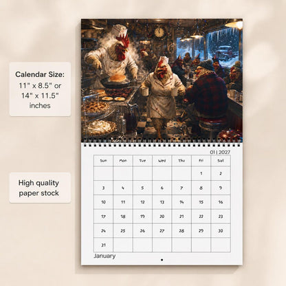 2027 Wall Calendar | Angry Chickens Running a Diner Wall Planner