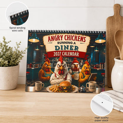 2027 Wall Calendar | Angry Chickens Running a Diner Wall Planner