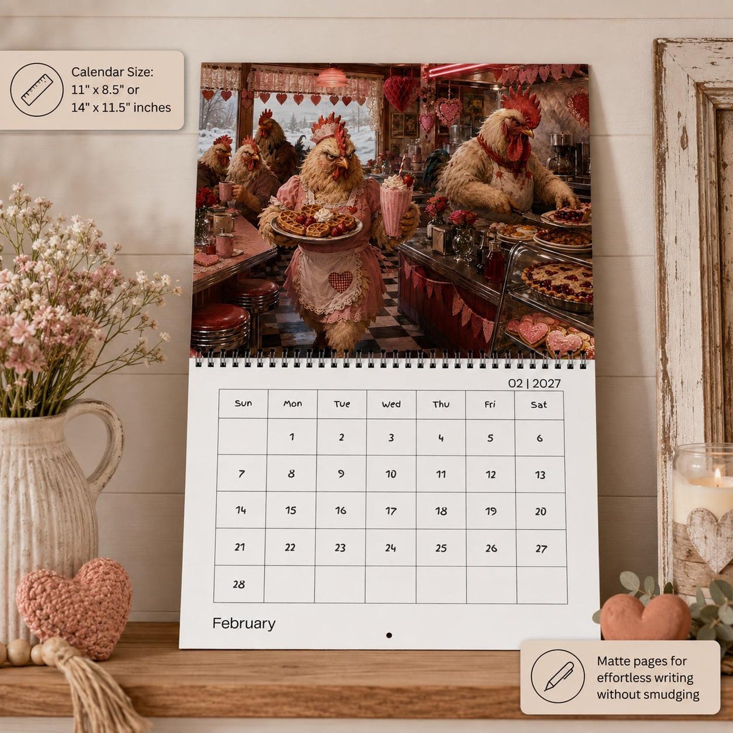 2027 Wall Calendar | Angry Chickens Running a Diner Wall Planner