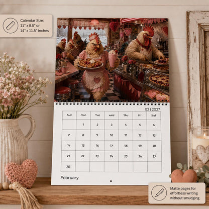 2027 Wall Calendar | Angry Chickens Running a Diner Wall Planner