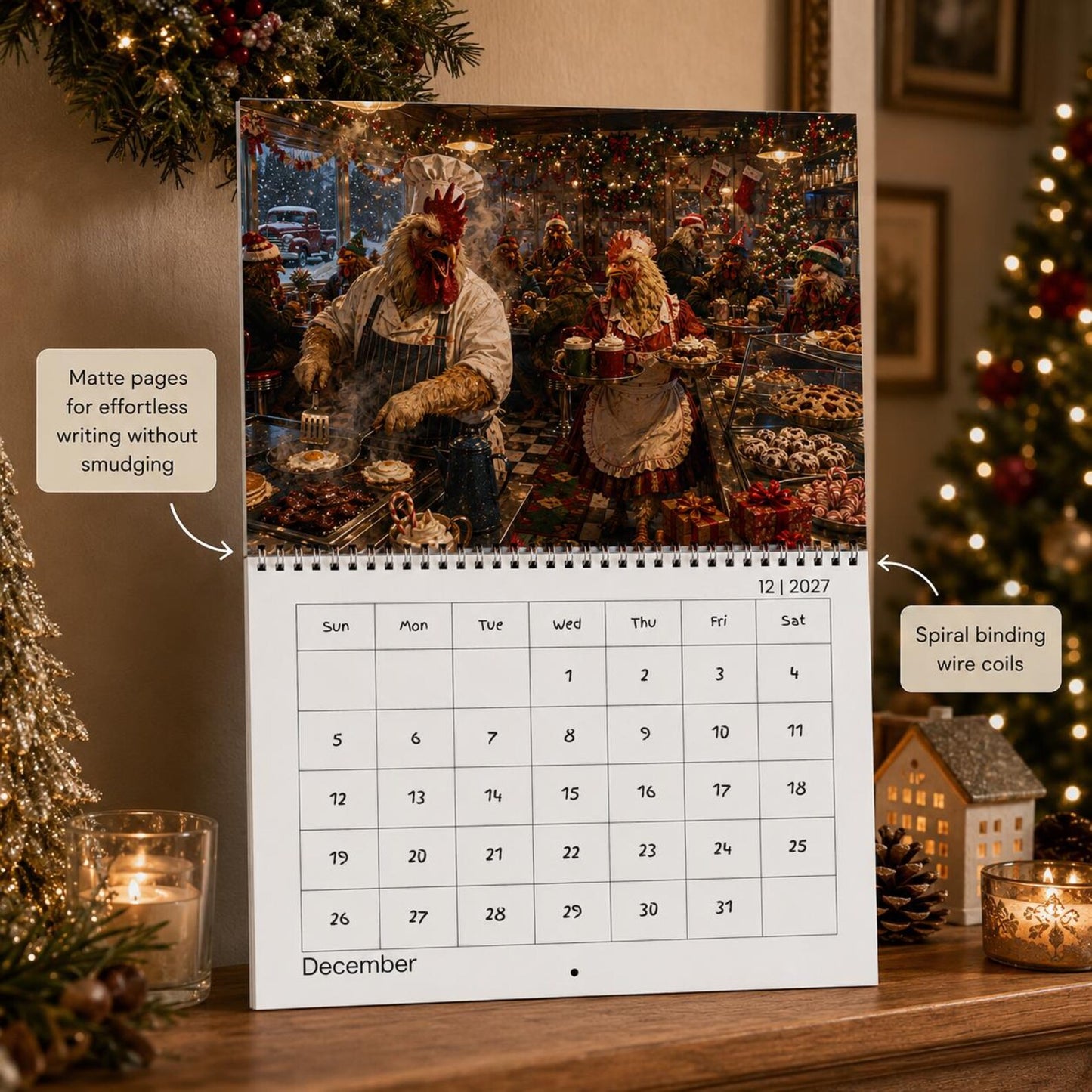 2027 Wall Calendar | Angry Chickens Running a Diner Wall Planner