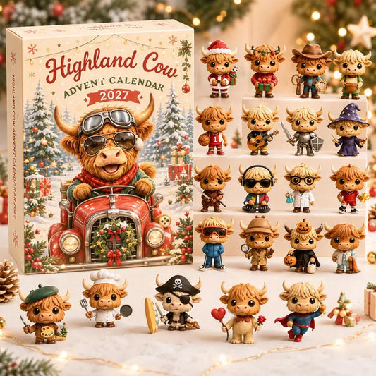 Highland Cow Advent Calendar 2027, 24 Day Christmas Countdown, Cute Cow Ornament Charms, Cow Lover Gift, Festive Farmhouse Holiday Decor