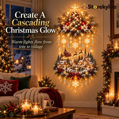 🎄 Illuminated Christmas Tree & Village Wall Hanging | Cascading Warm Lights for Living Rooms Entryways & Staircases ✨