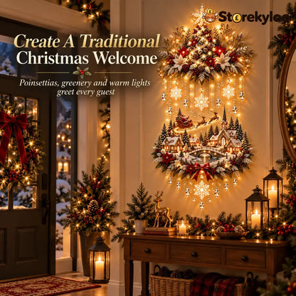 🎄 Illuminated Christmas Tree & Village Wall Hanging | Cascading Warm Lights for Living Rooms Entryways & Staircases ✨