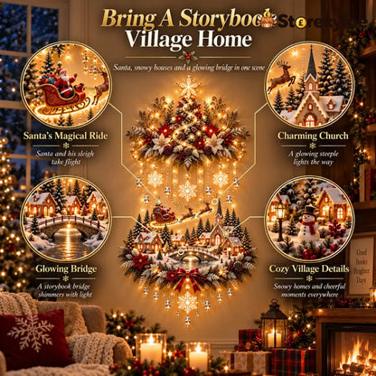 🎄 Illuminated Christmas Tree & Village Wall Hanging | Cascading Warm Lights for Living Rooms Entryways & Staircases ✨