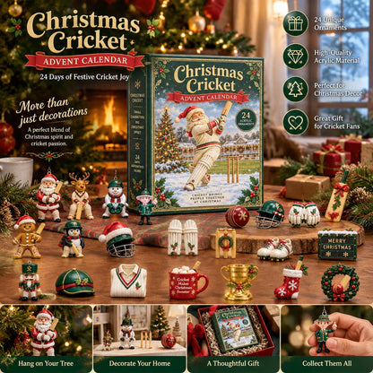 Christmas Cricket Advent Calendar 2026 - 24-Day Festive Countdown - Gift For Cricket Lovers