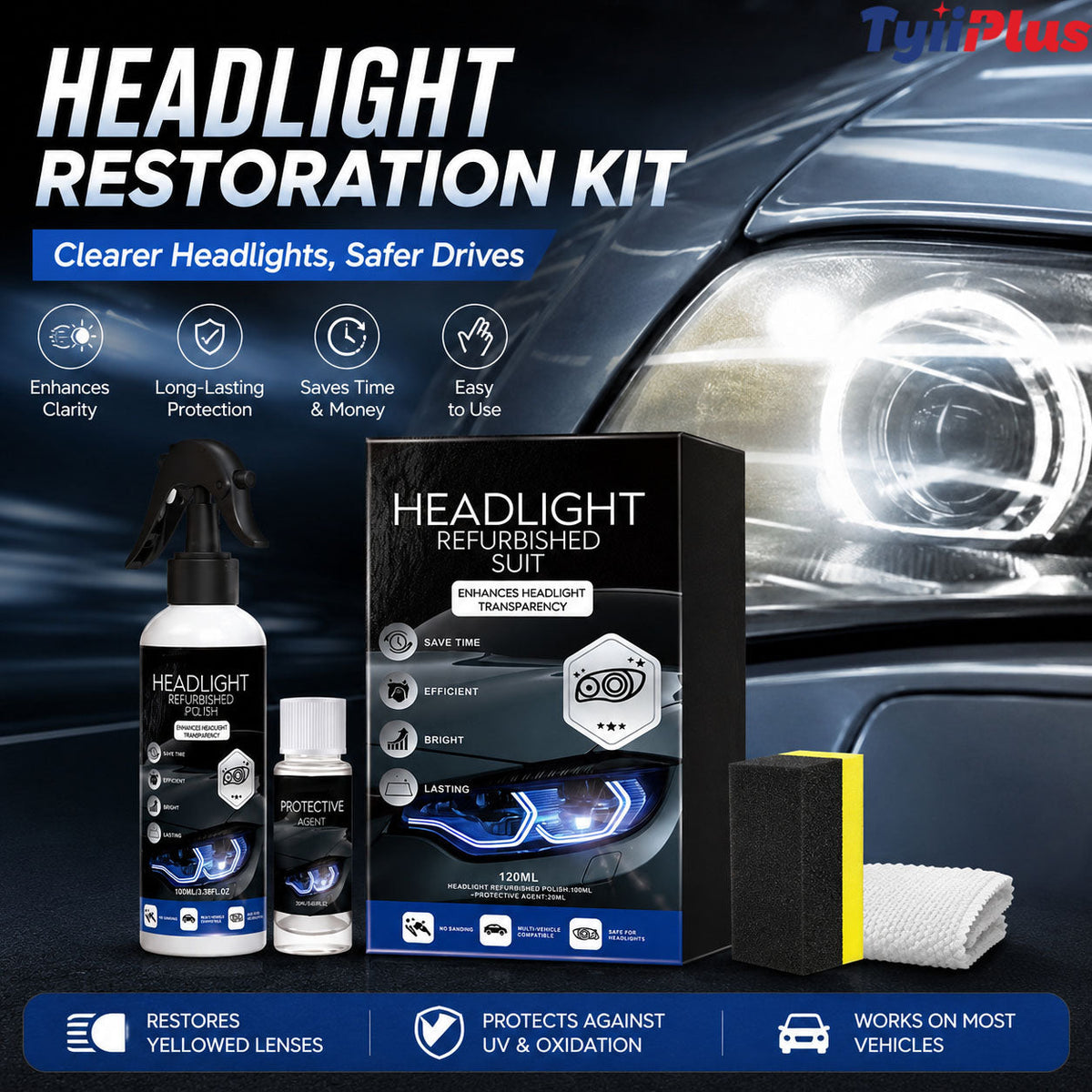 Headlight Restoration Fluid with Crystalline Protective Coating