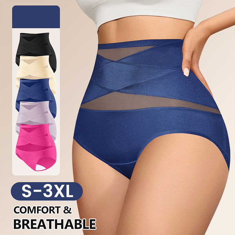 🌸 Last Day Special Price £9.99 ! 🔥Plus-Size High-Waist Cross Tummy Control Panties