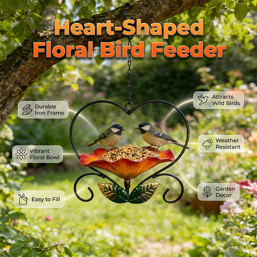 💖🐦 Heart-Shaped Bird Feeder – Floral, Hanging,Perfect for Backyard or Balcony 🏡💕🌼🎀