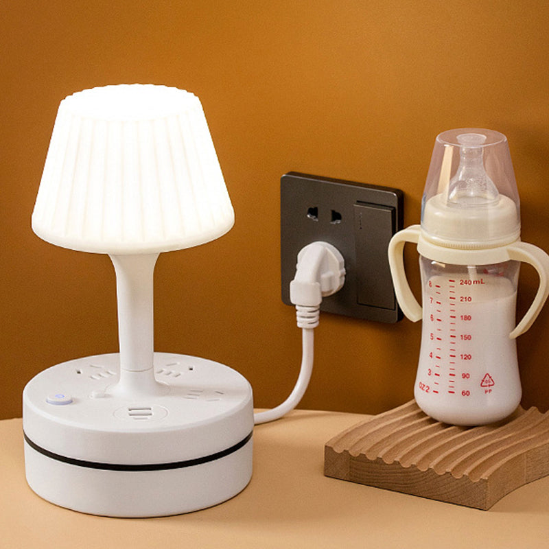 3-outlet power strip with 2 USB-A and 2 USB-C ports, featuring a built-in desk lamp, compatible with 220V-240V, maximum power 3250W, 13A, 1.8m cable, suitable for home, kitchen, outdoor, hotel, office, and cruise vacation use