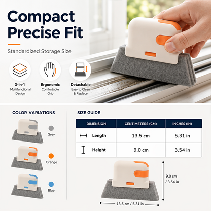 3-in-1 Window Track Cleaning Tool with Scrubbing Pad