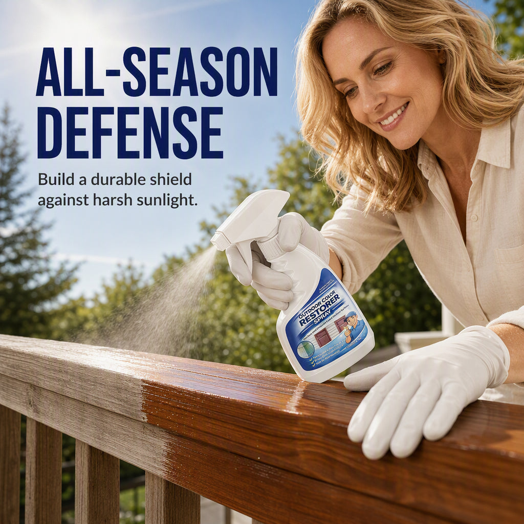 🪑50% OFF NOW! Outdoor Color Restorer Spray, Instant Faded Surface Reviver with UV Protection, Non‑Corrosive Renewing Spray for Wood Furniture, Fences & Outdoor Surfaces