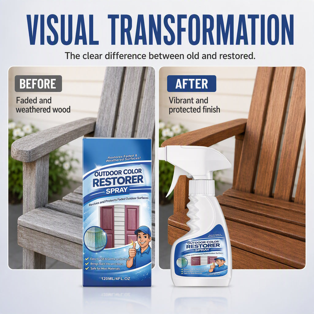 🪑50% OFF NOW! Outdoor Color Restorer Spray, Instant Faded Surface Reviver with UV Protection, Non‑Corrosive Renewing Spray for Wood Furniture, Fences & Outdoor Surfaces