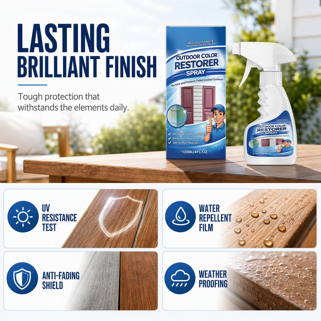🪑50% OFF NOW! Outdoor Color Restorer Spray, Instant Faded Surface Reviver with UV Protection, Non‑Corrosive Renewing Spray for Wood Furniture, Fences & Outdoor Surfaces