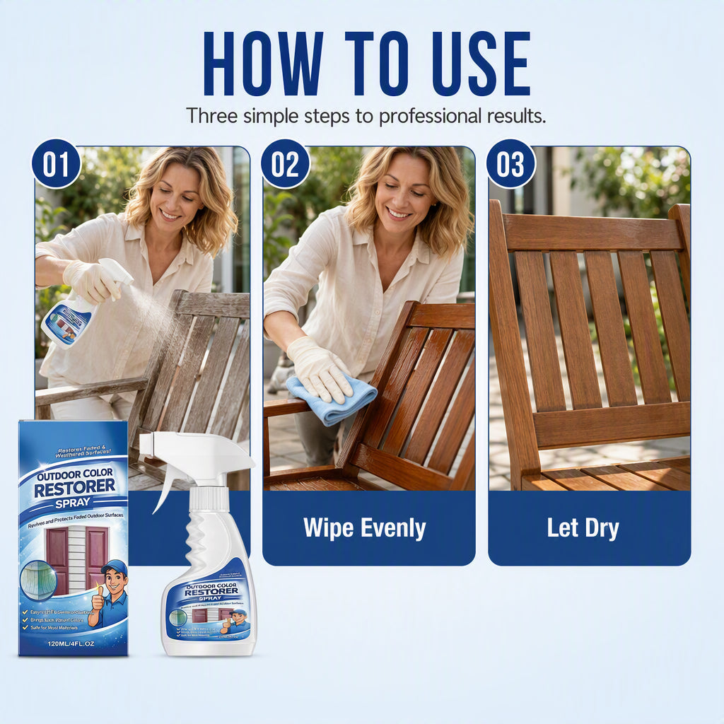 🪑50% OFF NOW! Outdoor Color Restorer Spray, Instant Faded Surface Reviver with UV Protection, Non‑Corrosive Renewing Spray for Wood Furniture, Fences & Outdoor Surfaces