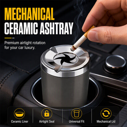 🚗49% OFF NOW! Rotating Car Ashtray with Ceramic Inner Liner, Mechanical Airtight Lid Car Cup‑Holder Ashtray, Universal Fit Smokeless Ash Container for Vehicle Interior