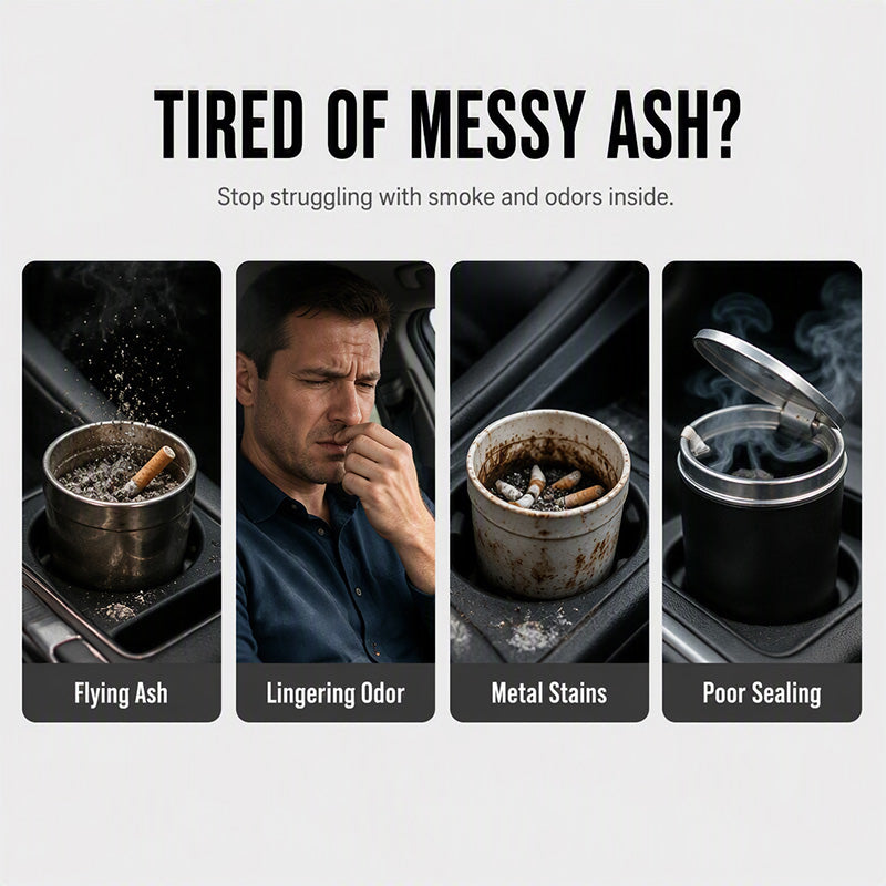 🚗49% OFF NOW! Rotating Car Ashtray with Ceramic Inner Liner, Mechanical Airtight Lid Car Cup‑Holder Ashtray, Universal Fit Smokeless Ash Container for Vehicle Interior