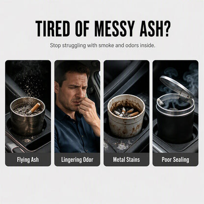 🚗49% OFF NOW! Rotating Car Ashtray with Ceramic Inner Liner, Mechanical Airtight Lid Car Cup‑Holder Ashtray, Universal Fit Smokeless Ash Container for Vehicle Interior