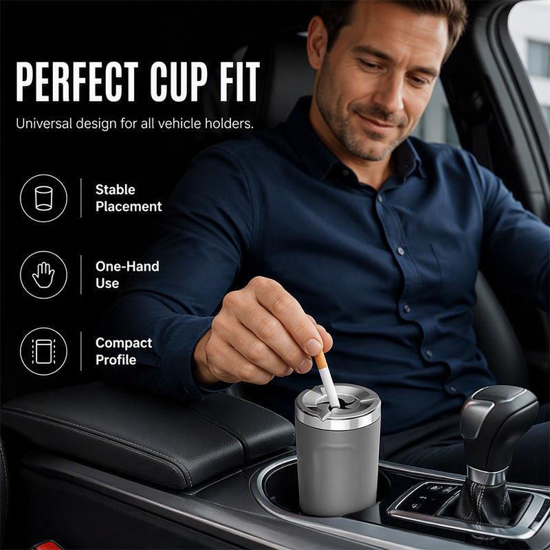 🚗49% OFF NOW! Rotating Car Ashtray with Ceramic Inner Liner, Mechanical Airtight Lid Car Cup‑Holder Ashtray, Universal Fit Smokeless Ash Container for Vehicle Interior