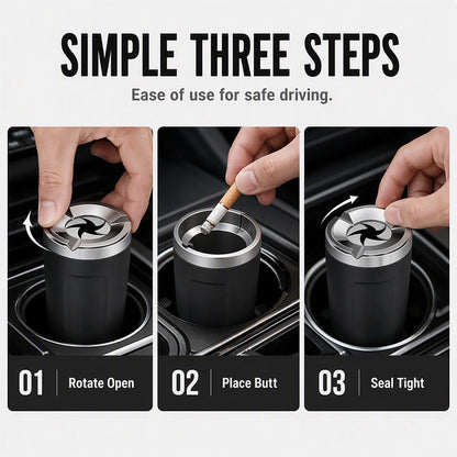 🚗49% OFF NOW! Rotating Car Ashtray with Ceramic Inner Liner, Mechanical Airtight Lid Car Cup‑Holder Ashtray, Universal Fit Smokeless Ash Container for Vehicle Interior