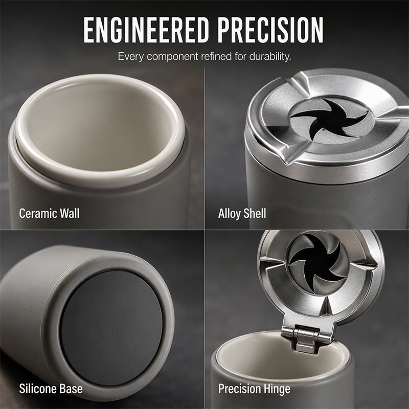 🚗49% OFF NOW! Rotating Car Ashtray with Ceramic Inner Liner, Mechanical Airtight Lid Car Cup‑Holder Ashtray, Universal Fit Smokeless Ash Container for Vehicle Interior